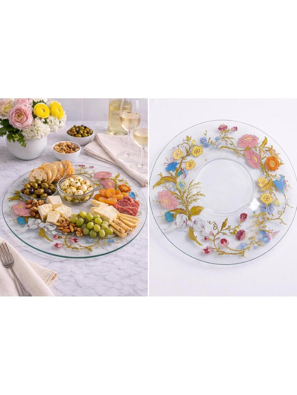 Vintage MCM Dorothy Thorpe Signed California Wildflowers Glass Serving Platter